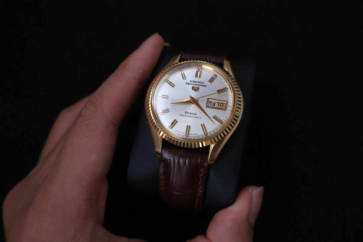 (SERVICED) Rare Vintage 1966 Seiko Sportsmatic 5 Deluxe Fluted Bezel SGP 25 Jewels 7619-9010