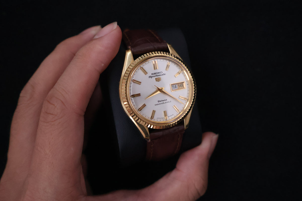 (SERVICED) Rare Vintage 1966 Seiko Sportsmatic 5 Deluxe Fluted Bezel SGP 25 Jewels 7619-9010