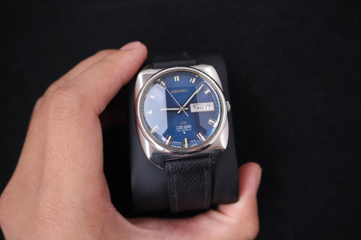 (SERVICED) Rare Vintage 1969 Seiko Lord Matic LM Blue Dial 23 Jewels 5606-9030
