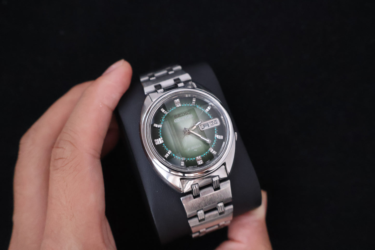 (SERVICED) Rare Vintage 1970 Seiko 5 Actus Emerald Faceted 21 Jewels 7019-7070