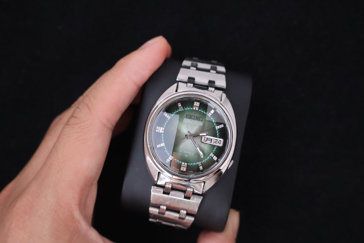 (SERVICED) Rare Vintage 1970 Seiko 5 Actus Emerald Faceted 21 Jewels 7019-7070