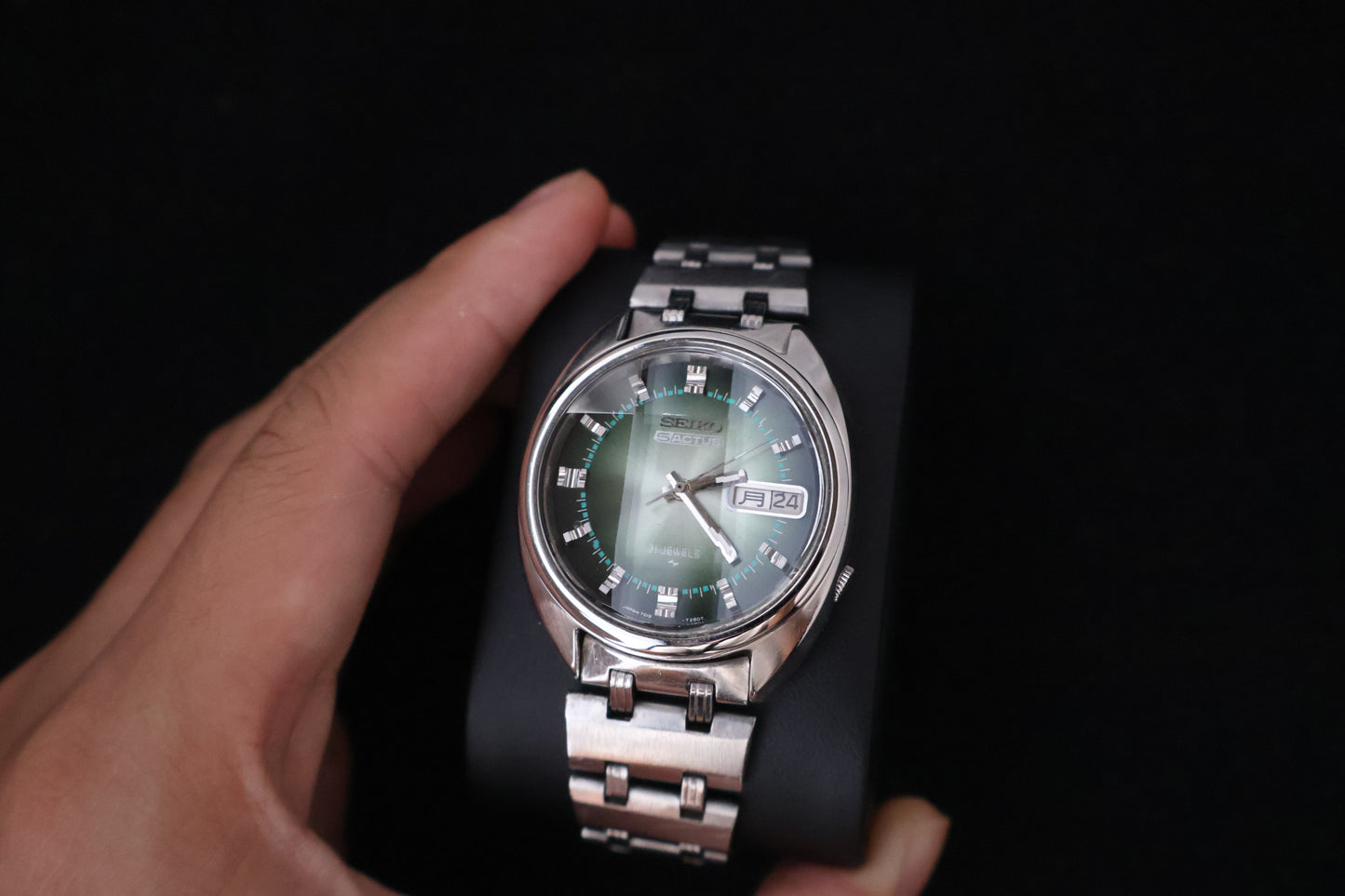 (SERVICED) Rare Vintage 1970 Seiko 5 Actus Emerald Faceted 21 Jewels 7019-7070