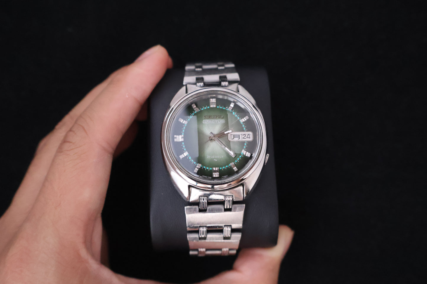 (SERVICED) Rare Vintage 1970 Seiko 5 Actus Emerald Faceted 21 Jewels 7019-7070