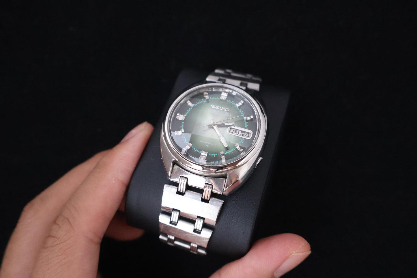 (SERVICED) Rare Vintage 1970 Seiko 5 Actus Emerald Faceted 21 Jewels 7019-7070