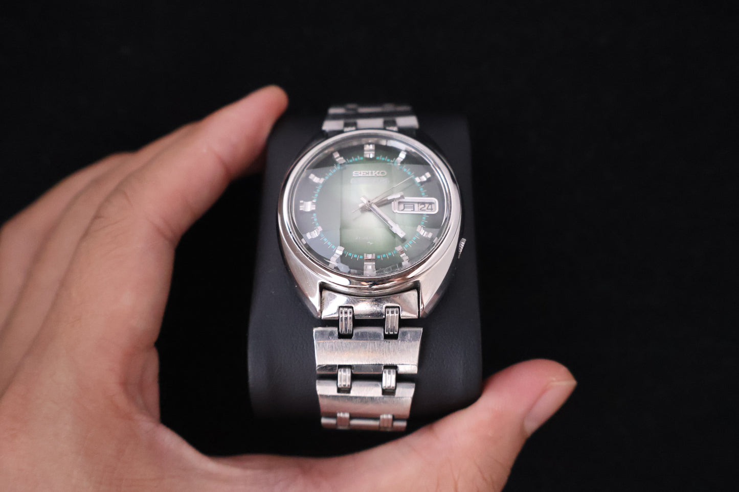 (SERVICED) Rare Vintage 1970 Seiko 5 Actus Emerald Faceted 21 Jewels 7019-7070