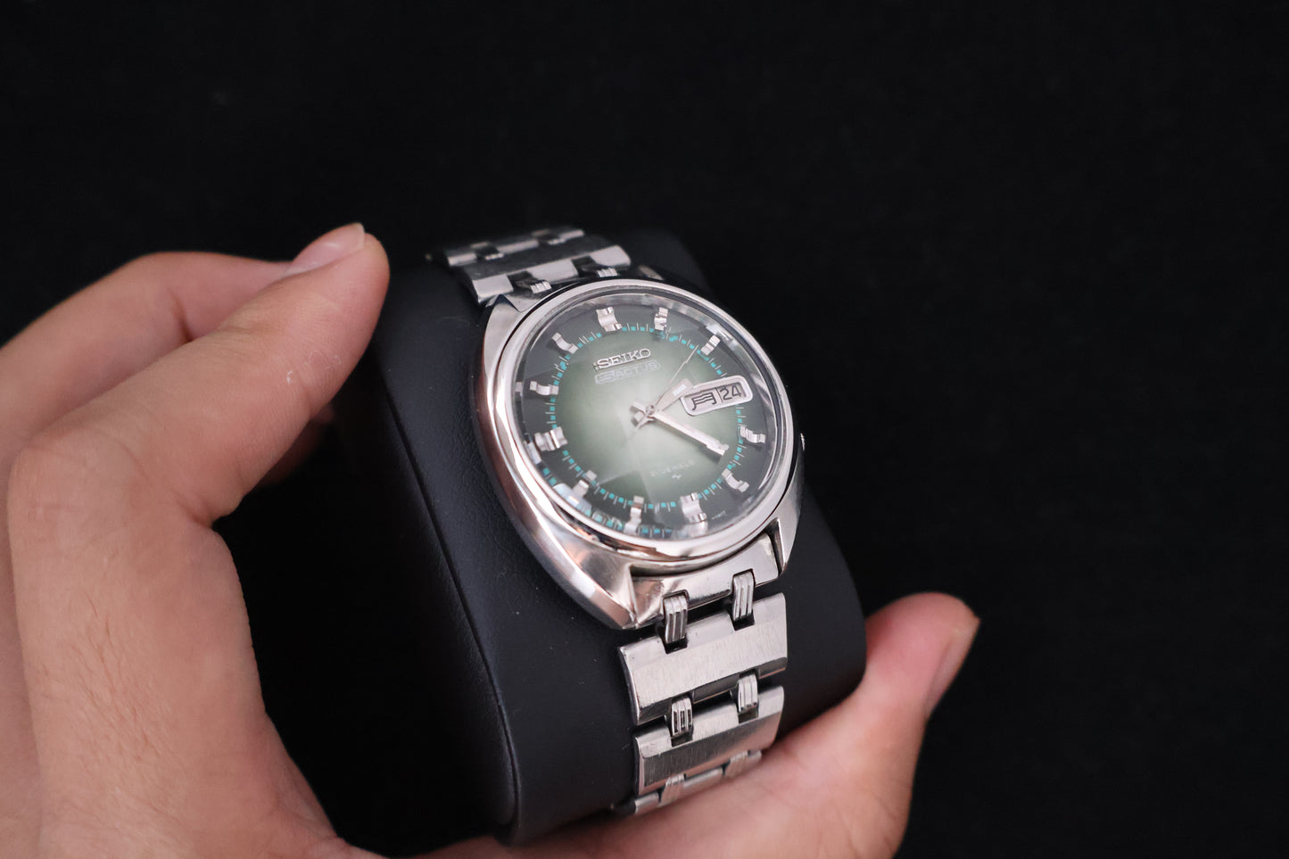 (SERVICED) Rare Vintage 1970 Seiko 5 Actus Emerald Faceted 21 Jewels 7019-7070