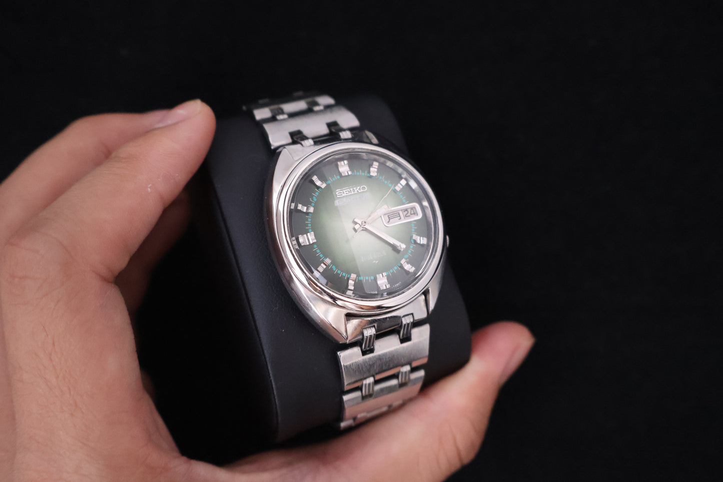 (SERVICED) Rare Vintage 1970 Seiko 5 Actus Emerald Faceted 21 Jewels 7019-7070