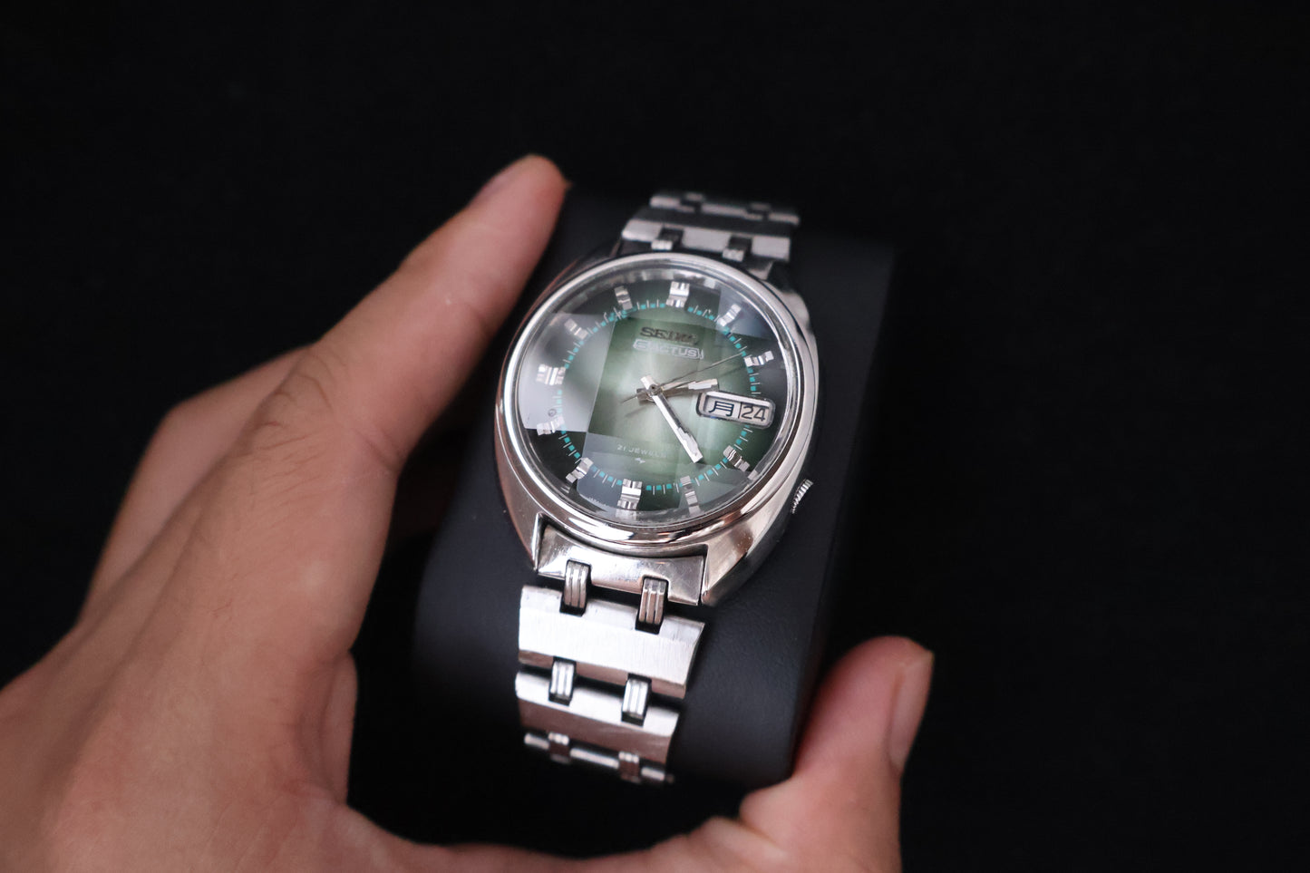 (SERVICED) Rare Vintage 1970 Seiko 5 Actus Emerald Faceted 21 Jewels 7019-7070