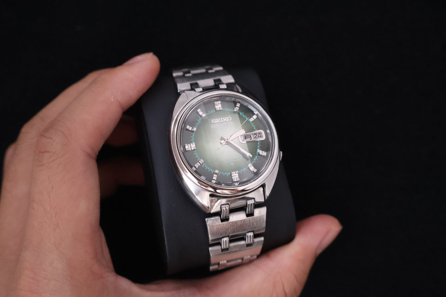 (SERVICED) Rare Vintage 1970 Seiko 5 Actus Emerald Faceted 21 Jewels 7019-7070