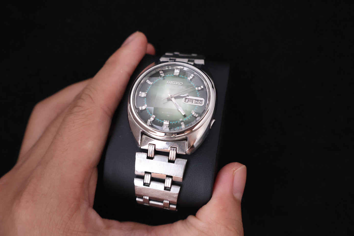 (SERVICED) Rare Vintage 1970 Seiko 5 Actus Emerald Faceted 21 Jewels 7019-7070