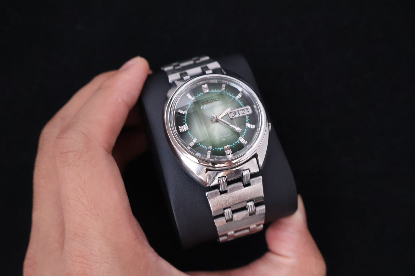 (SERVICED) Rare Vintage 1970 Seiko 5 Actus Emerald Faceted 21 Jewels 7019-7070