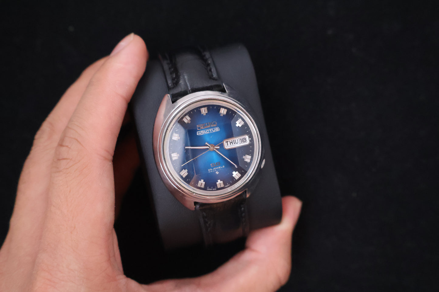 (SERVICED) Rare Vintage 1972 Seiko 5 Actus SS Blue Dial 25 Jewels 6106-7600