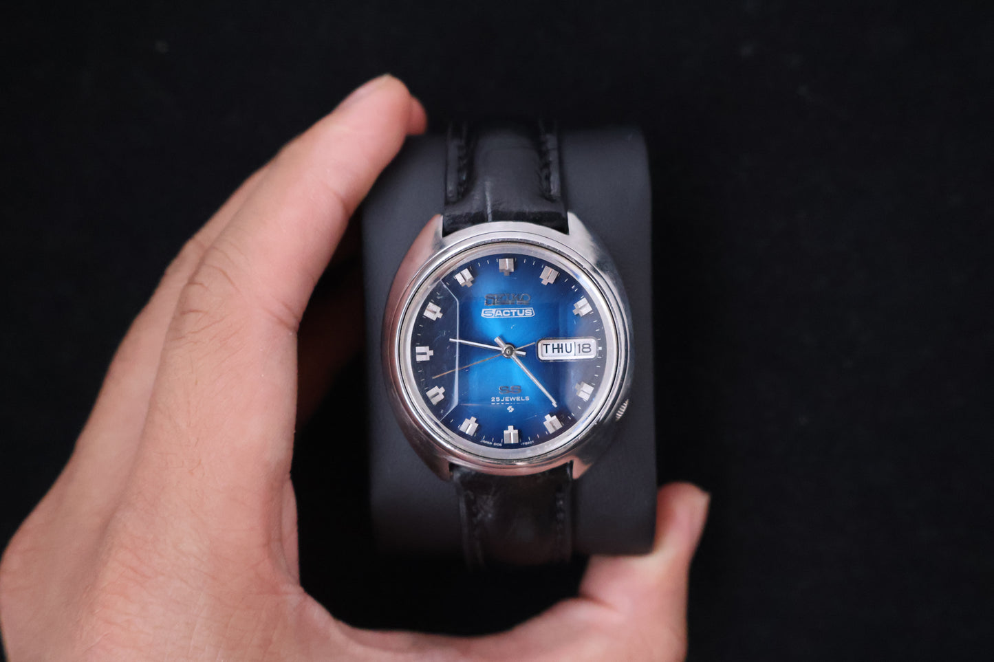 (SERVICED) Rare Vintage 1972 Seiko 5 Actus SS Blue Dial 25 Jewels 6106-7600