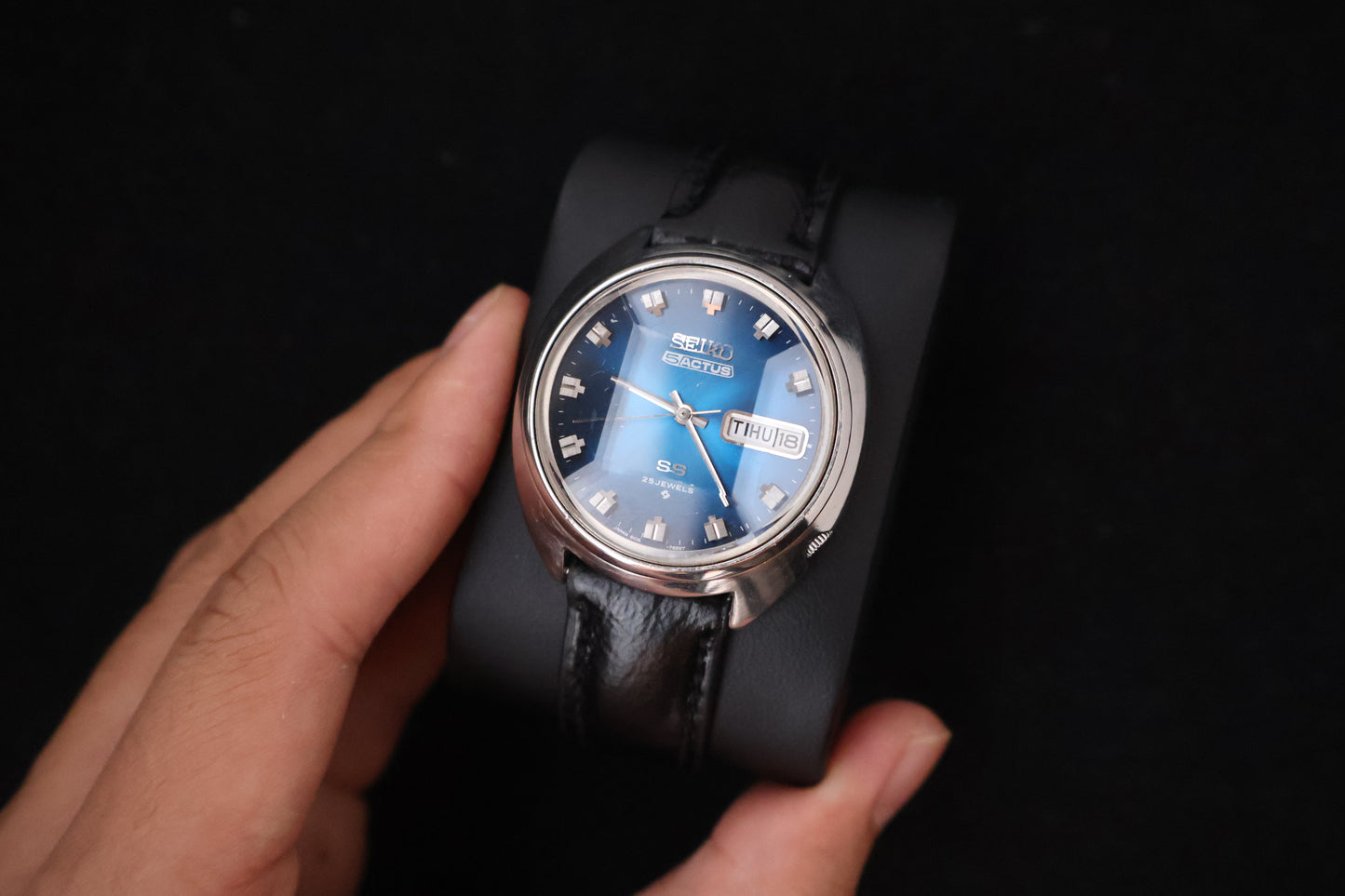 (SERVICED) Rare Vintage 1972 Seiko 5 Actus SS Blue Dial 25 Jewels 6106-7600