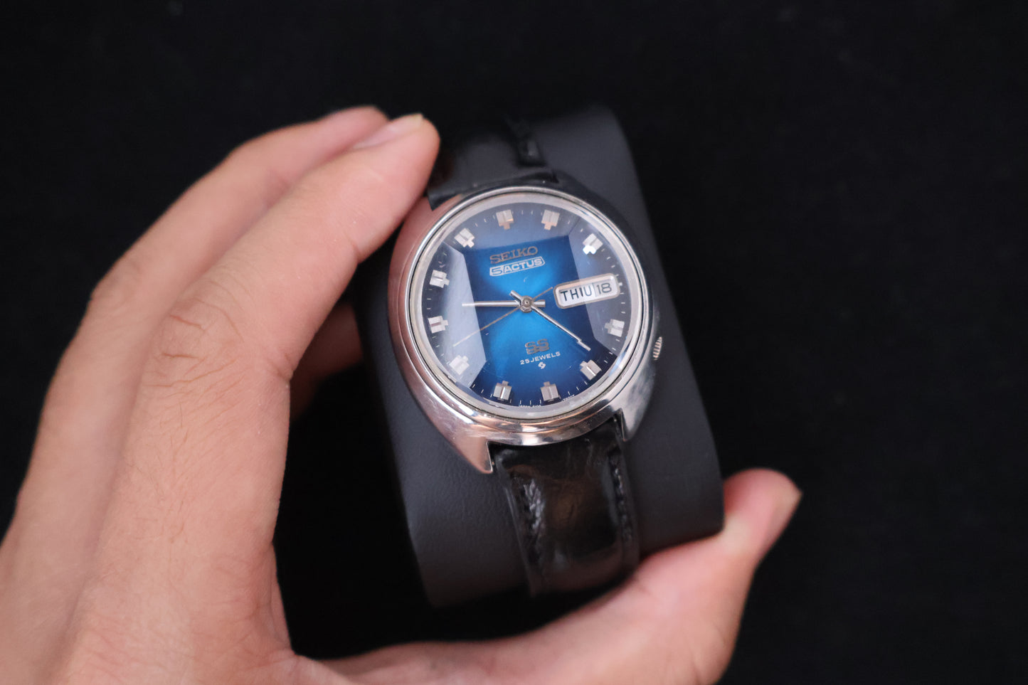 (SERVICED) Rare Vintage 1972 Seiko 5 Actus SS Blue Dial 25 Jewels 6106-7600
