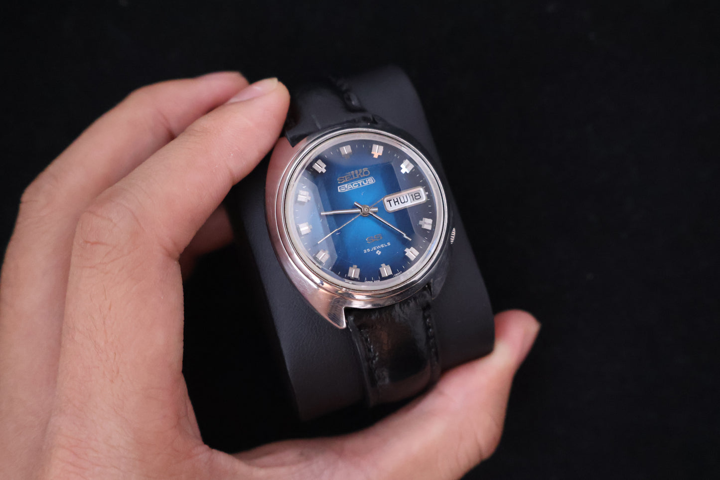 (SERVICED) Rare Vintage 1972 Seiko 5 Actus SS Blue Dial 25 Jewels 6106-7600