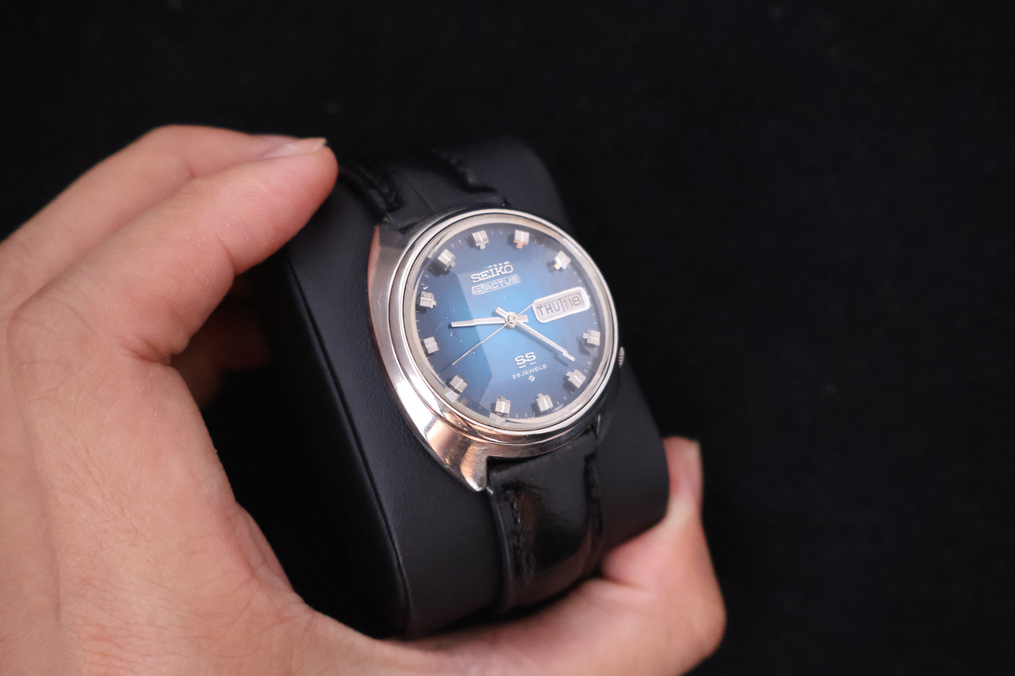 (SERVICED) Rare Vintage 1972 Seiko 5 Actus SS Blue Dial 25 Jewels 6106-7600