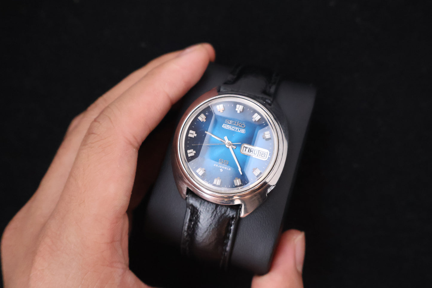 (SERVICED) Rare Vintage 1972 Seiko 5 Actus SS Blue Dial 25 Jewels 6106-7600