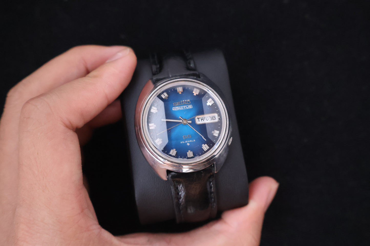 (SERVICED) Rare Vintage 1972 Seiko 5 Actus SS Blue Dial 25 Jewels 6106-7600