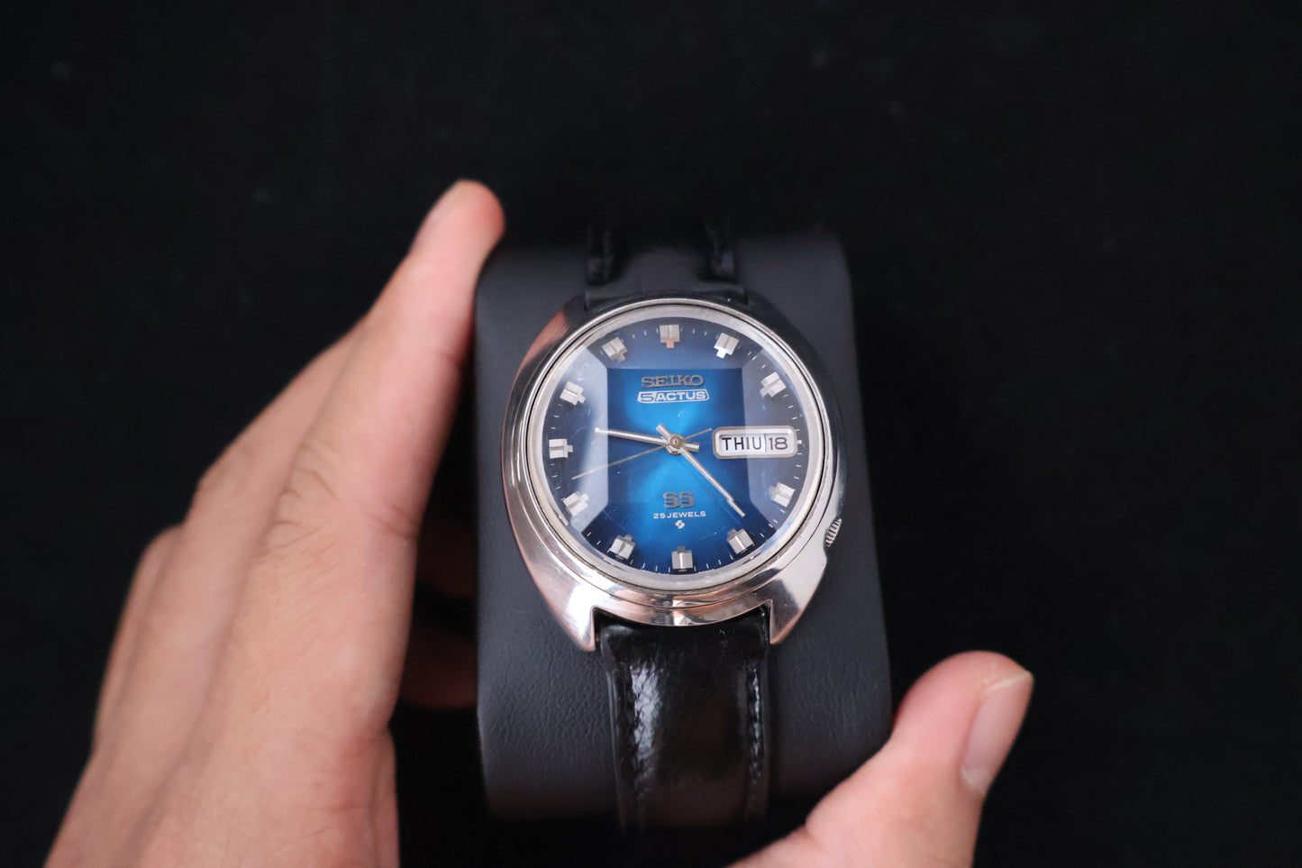 (SERVICED) Rare Vintage 1972 Seiko 5 Actus SS Blue Dial 25 Jewels 6106-7600
