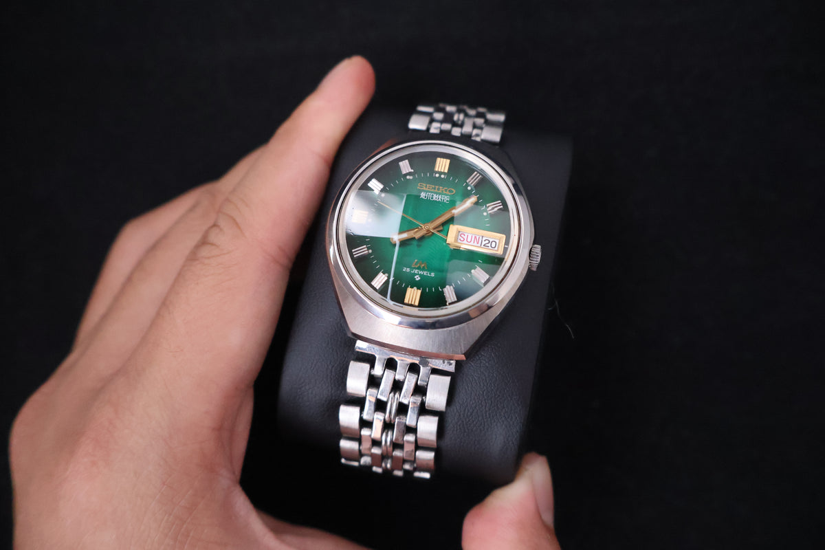 (SERVICED) Rare Vintage 1973 Seiko Lord Matic LM Emerald Green 23 Jewels 5606-7300