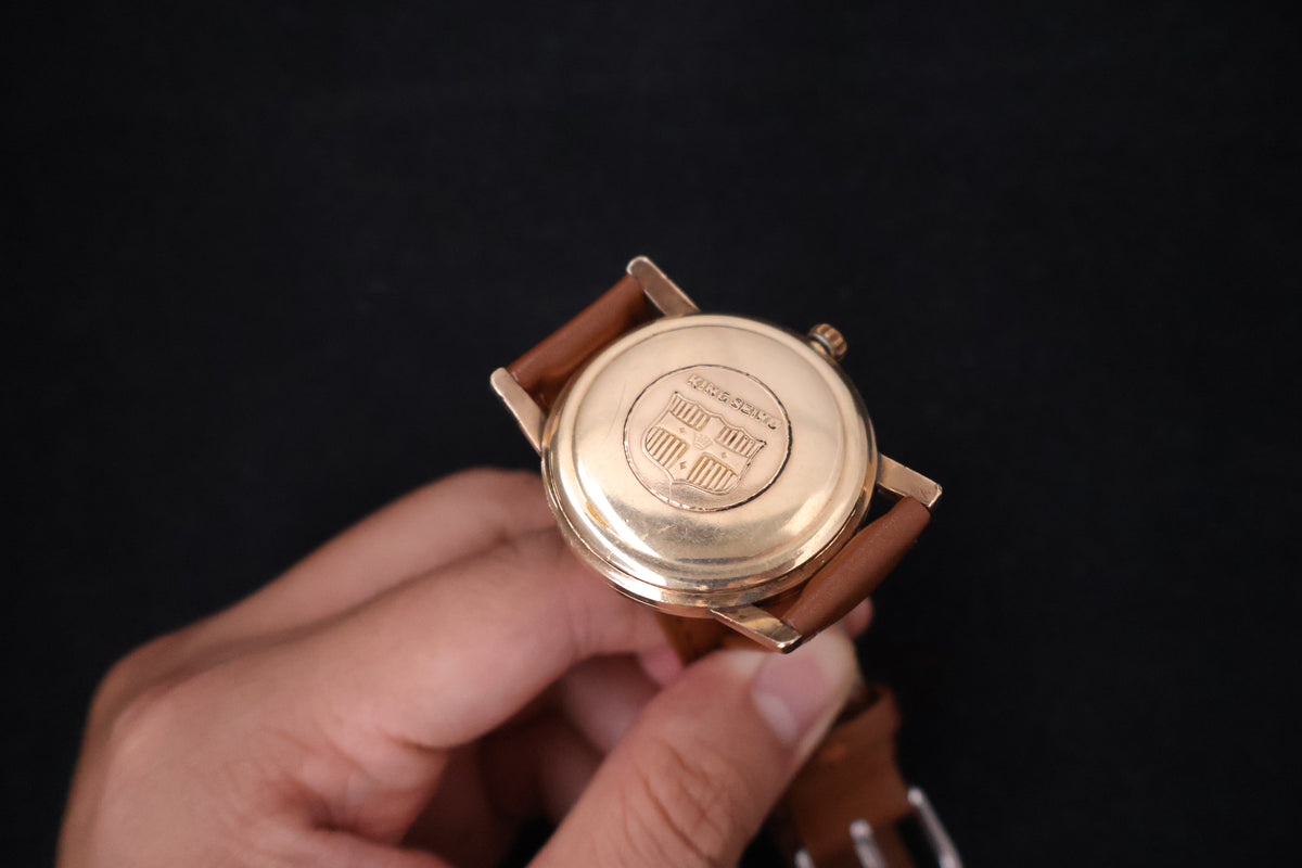 (SERVICED) Rare Vintage 1960s King Seiko First Gen Shield Medallion 14K Gold 25 Jewels - J14102E